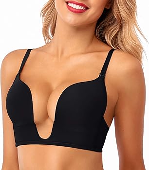 HANSCA Women's Deep Plunge Bra Cleavage Enhancer Low Cut Wireless Bra Padded Push Up
