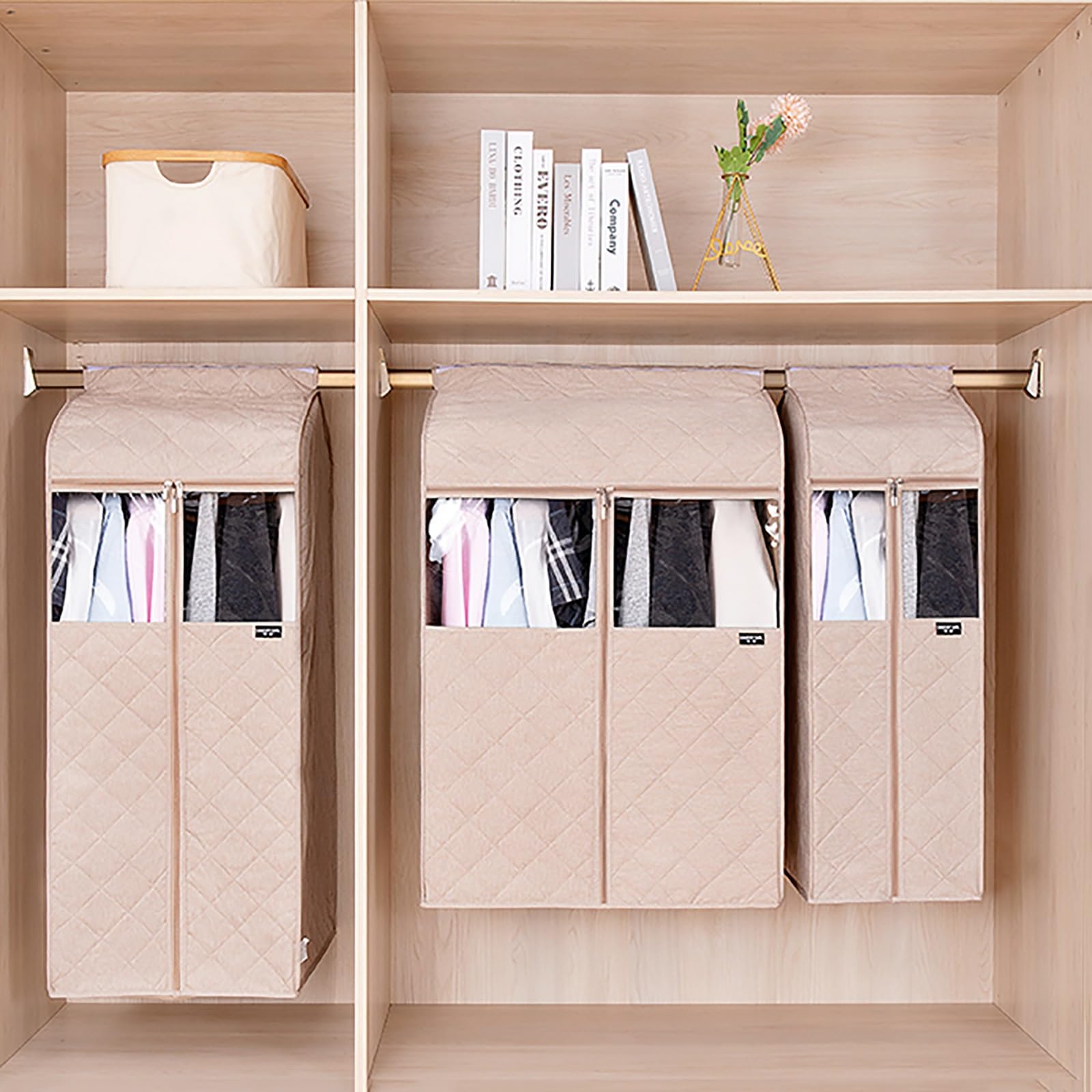 Kleiderständer mit Abdeckung, Kleidersack für Die Aufbewahrung im Schrank, Jacken, Mäntel, Anzüge, Kleiderhüllen mit Transparentem PVC-Fenster(Pink,41 * 52 * 85cm/16 * 20 * 33in)