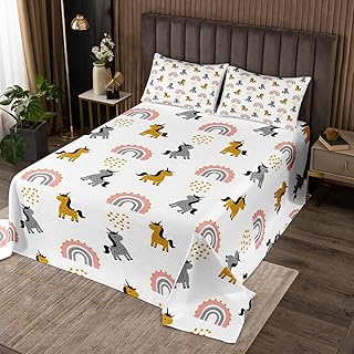 Homemissing Juego de colcha de unicornio para niña, tamaño King, colcha Kawaii arcoíris con flores florales con 2 fundas de almohada, color blanco arcoíris