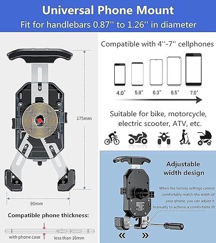 Miniatura 6 de KEWIG Soporte de teléfono para motocicleta Qi de 15 W inalámbrico y USB C 20 W, puerto de carga rápida, bloqueo automático y liberación rápida para