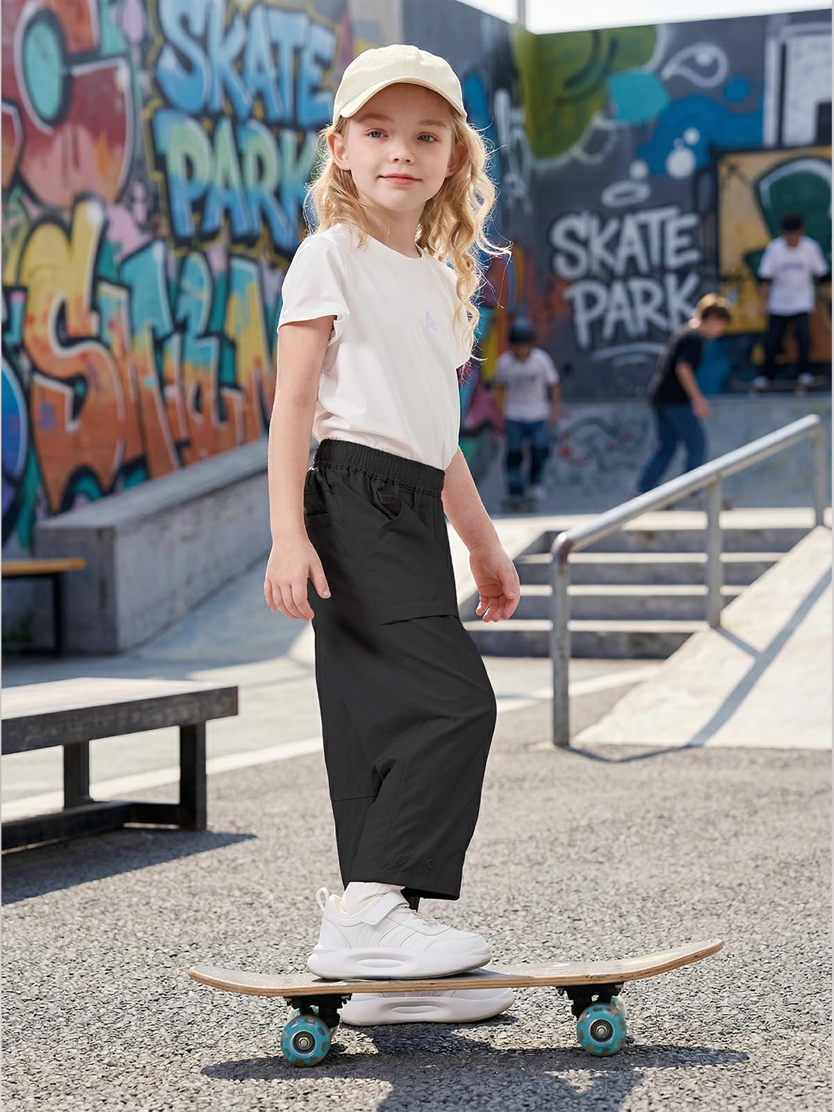 Miipat Pantaloni Cargo Larghi da Bambina, Pantaloni Asciugatura Rrapida per Ragazza Pantaloni Casual Leggeri con Elastico in Vita per Bambini e Bambine