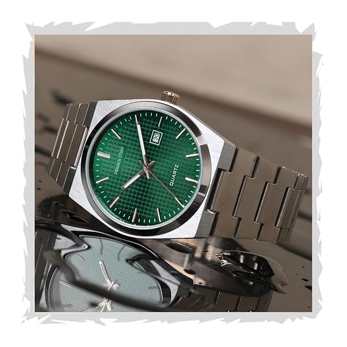 SWADESI STUFF Stainless Steel Date Display Mens Wrist Analogue Watch, Dial-Color:Multicolour, Band Color:Silver