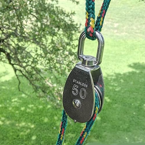 Miniatura 6 de Grúa de elevación de bloque de arranque de polea única M50, gancho giratorio de alta resistencia, acero inoxidable 304, cuerda de 38 pulgadas x