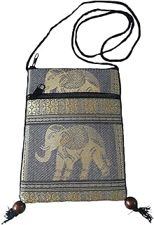 BTP Hmong Bag Hill Tribal Elephant Mini Crossbody Single Shoulder Bag Cellphone Case Passport Holder & Travel Pouch (Grey CP9)