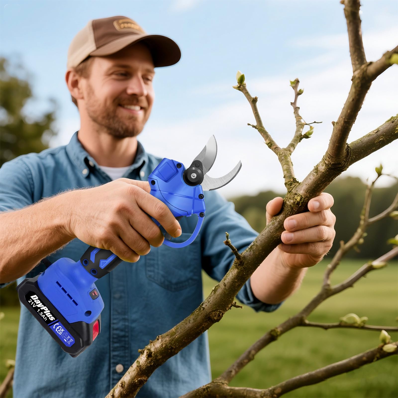 Tijeras de podar eléctricas – Tijeras de podar con batería con 2 baterías de iones de litio y bolsa de transporte, 28 mm de diámetro de corte, ideal para jardineros