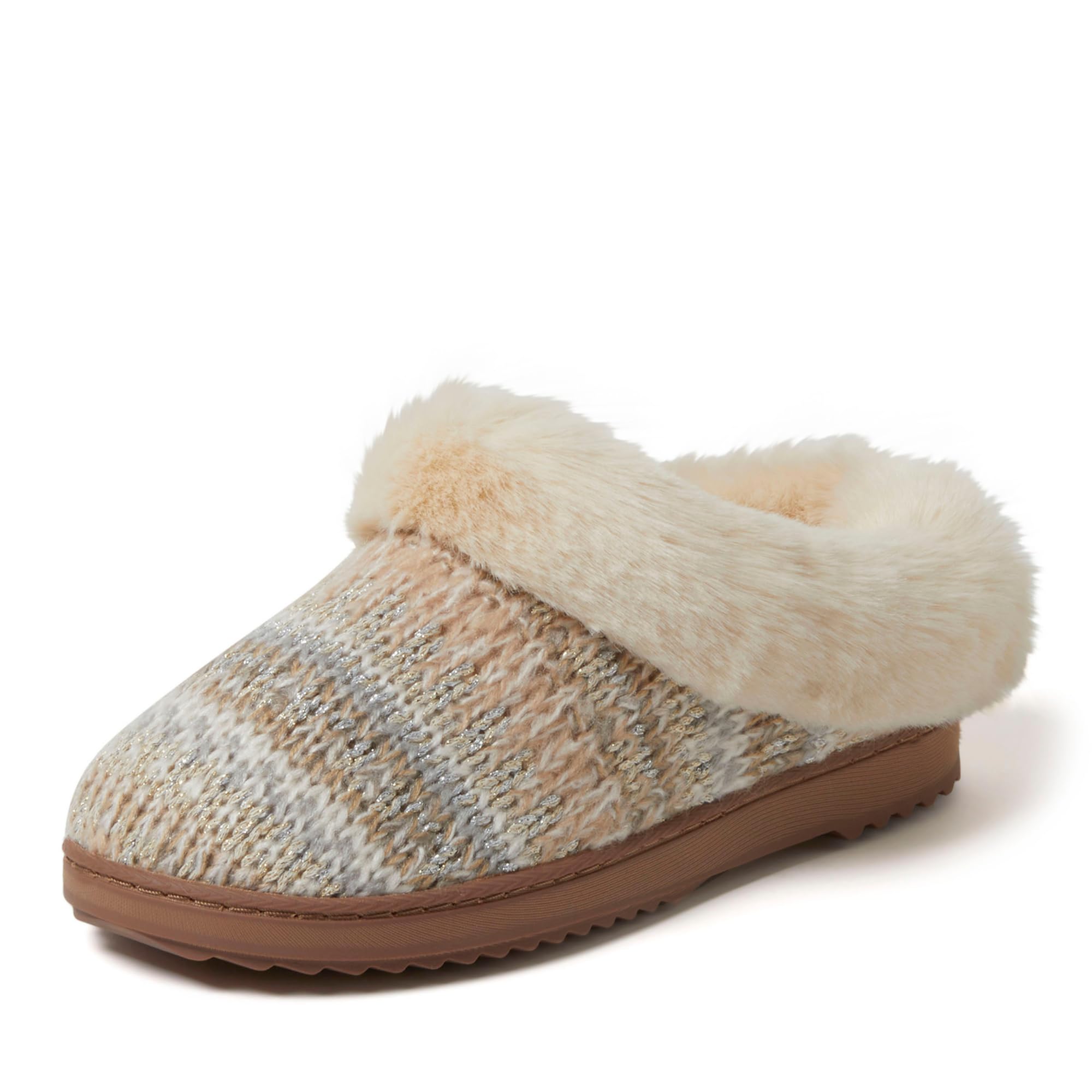 Dearfoams Women's Memory Foam Cozy Soft House Slippers Gifts for Women Hannah Knit Clog House Shoes