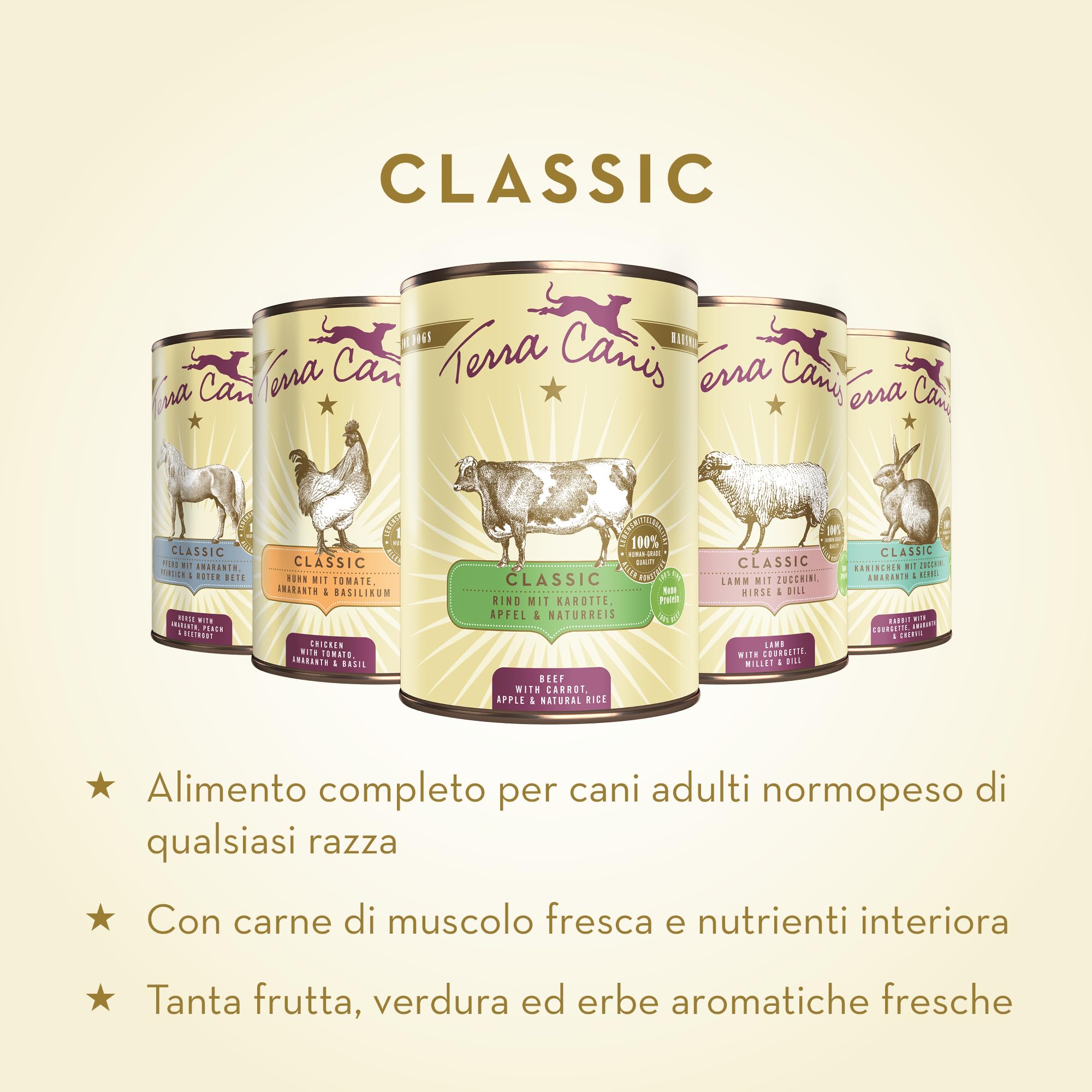 Terra Canis Bufalo con miglio e papaya, cibo Classico per cani, 12x400g | Materie prime di qualità alimentare al 100%, con carne fresca e interiora nutrienti, senza glutine e povero di cereali