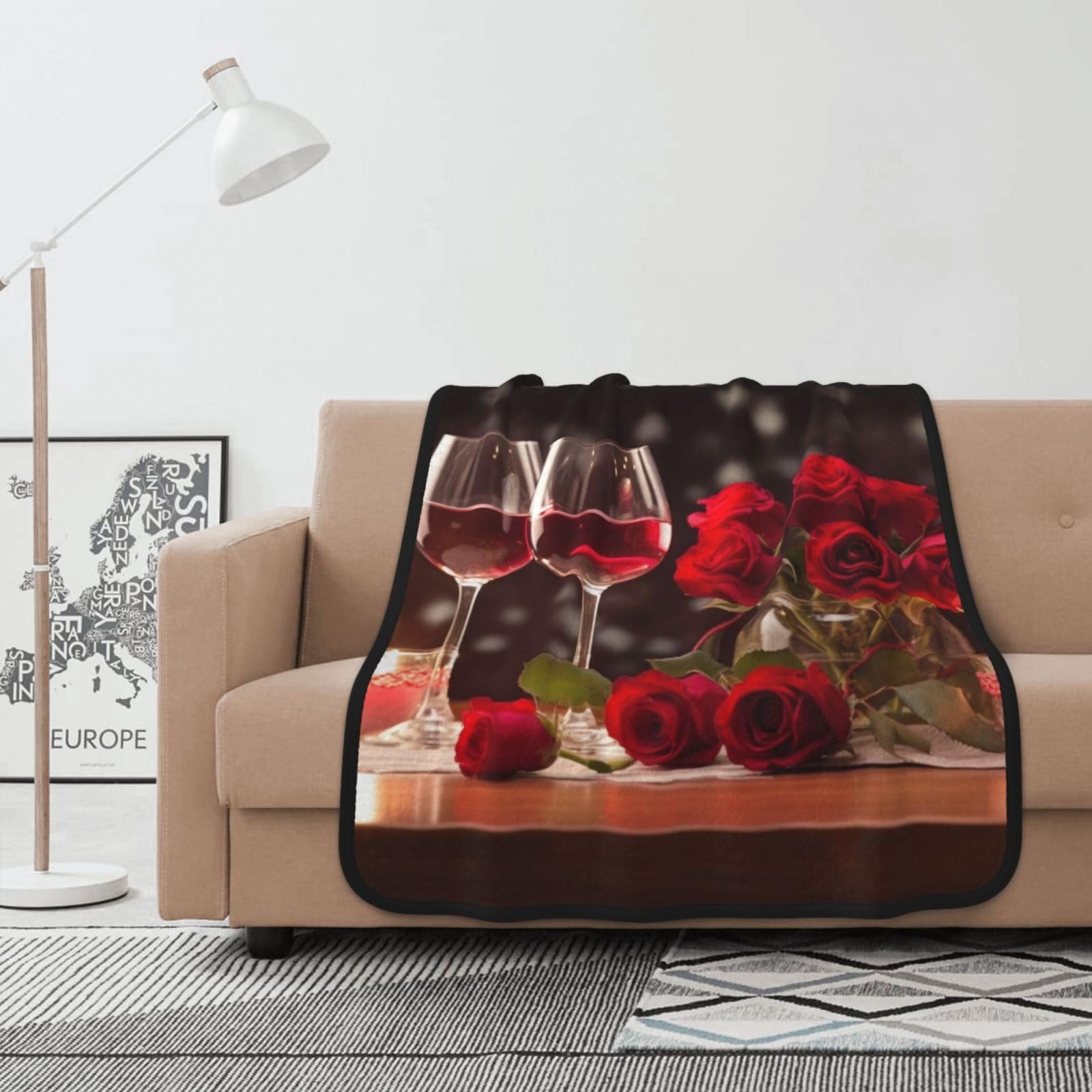Couverture polaire originale roses vin cadeau idéal double face