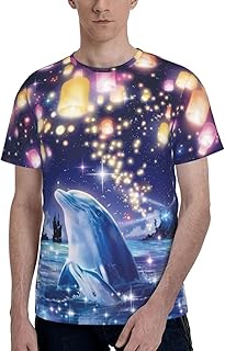 [COOLEAD] Tシャツ イルカ 星空 海 天灯 アニメ トップス シャツ 半袖 メンズ レディース 夏服 快適 個性 おしゃれ 漫画風プリント カップル着用 大きいサイズ プレゼント eefg692h