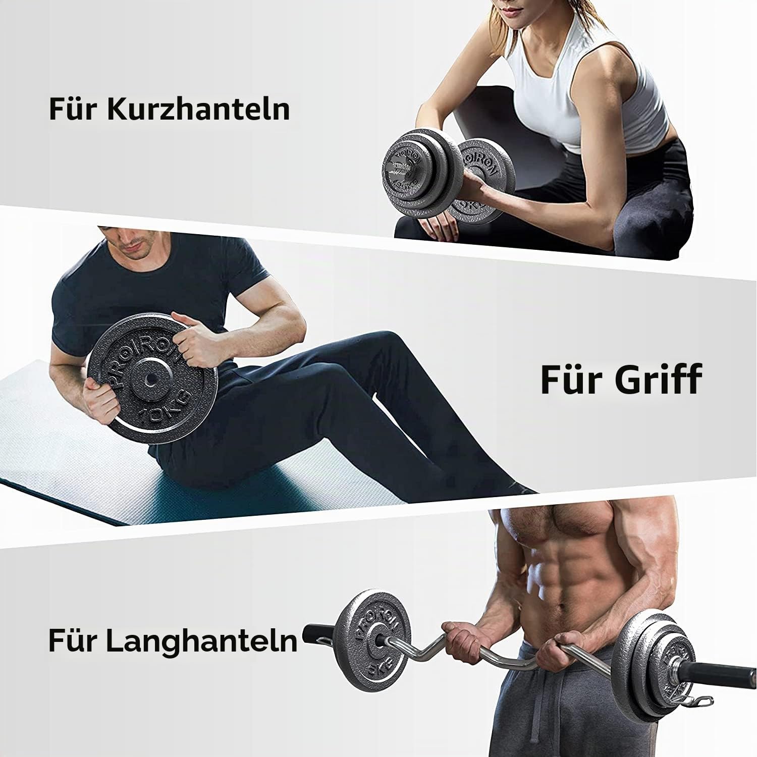 PROIRON Hantelscheiben-Set aus Gusseisen, 1,25 kg, 2,5 kg, 5 kg, 10 kg (verschiedene Größen) für 2,5 cm Hantelstange