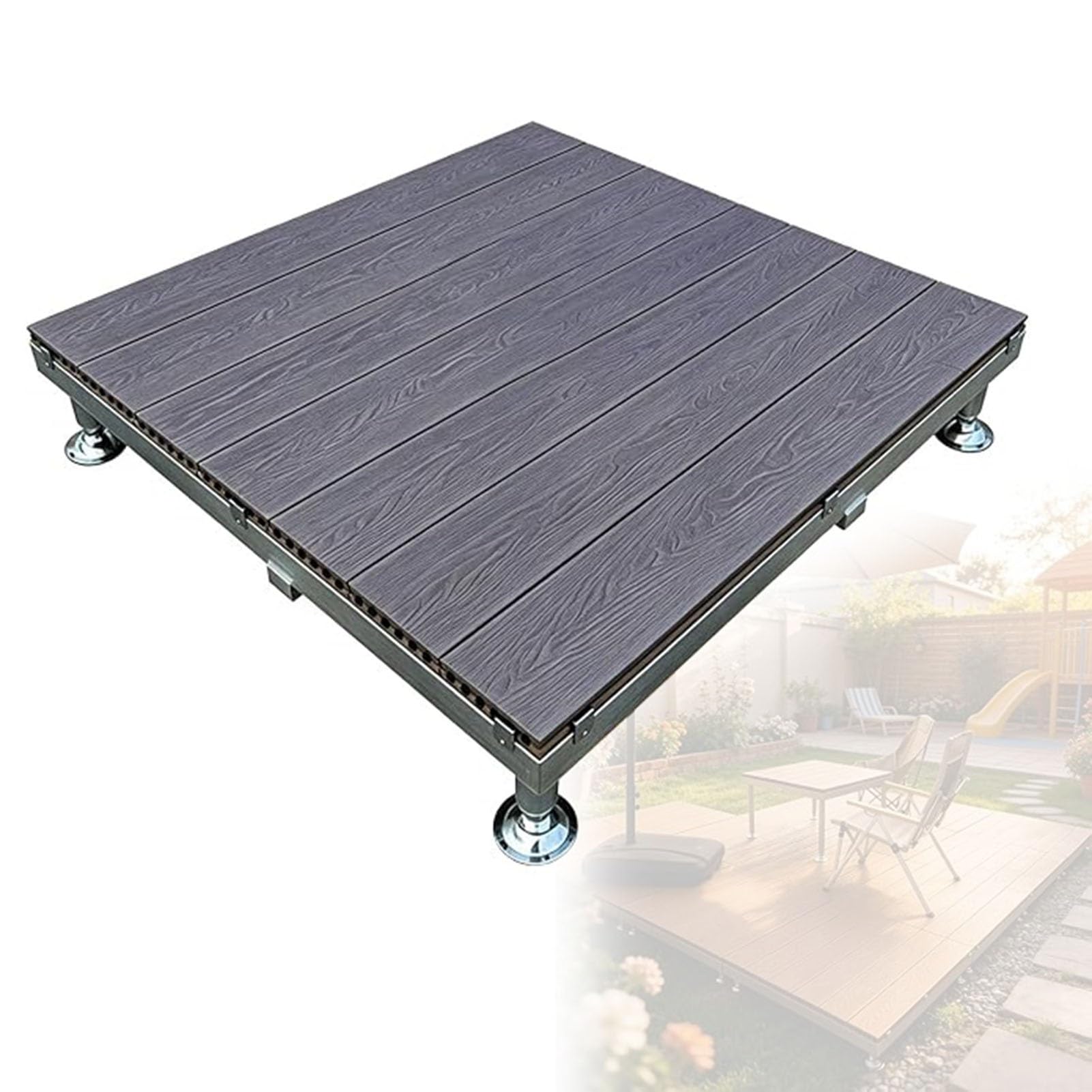 Holz- und Kunststoff-Fliesen für Terrassen, Erhöhte Outdoor-Campingdeck mit Höhenverstellbaren Füßen für Rasenveranstaltungen(Purple)