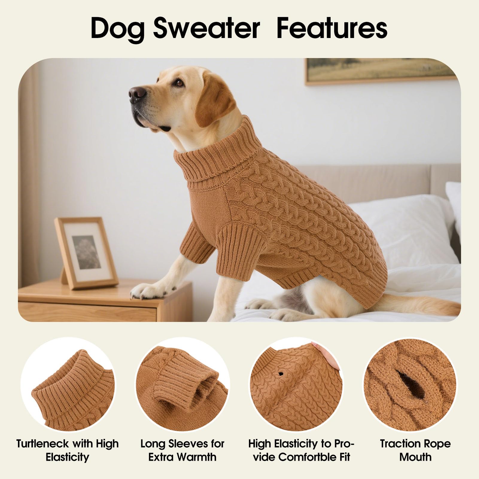 ASENKU Hundepullover für Kleine Hunde S – Winter Warm Gestrickt mit Geschirröffnung, Waschbarer Rollkragen Strickpullover mit Beinen, Ideal für Dackel (Teckel), Mops & Malteser