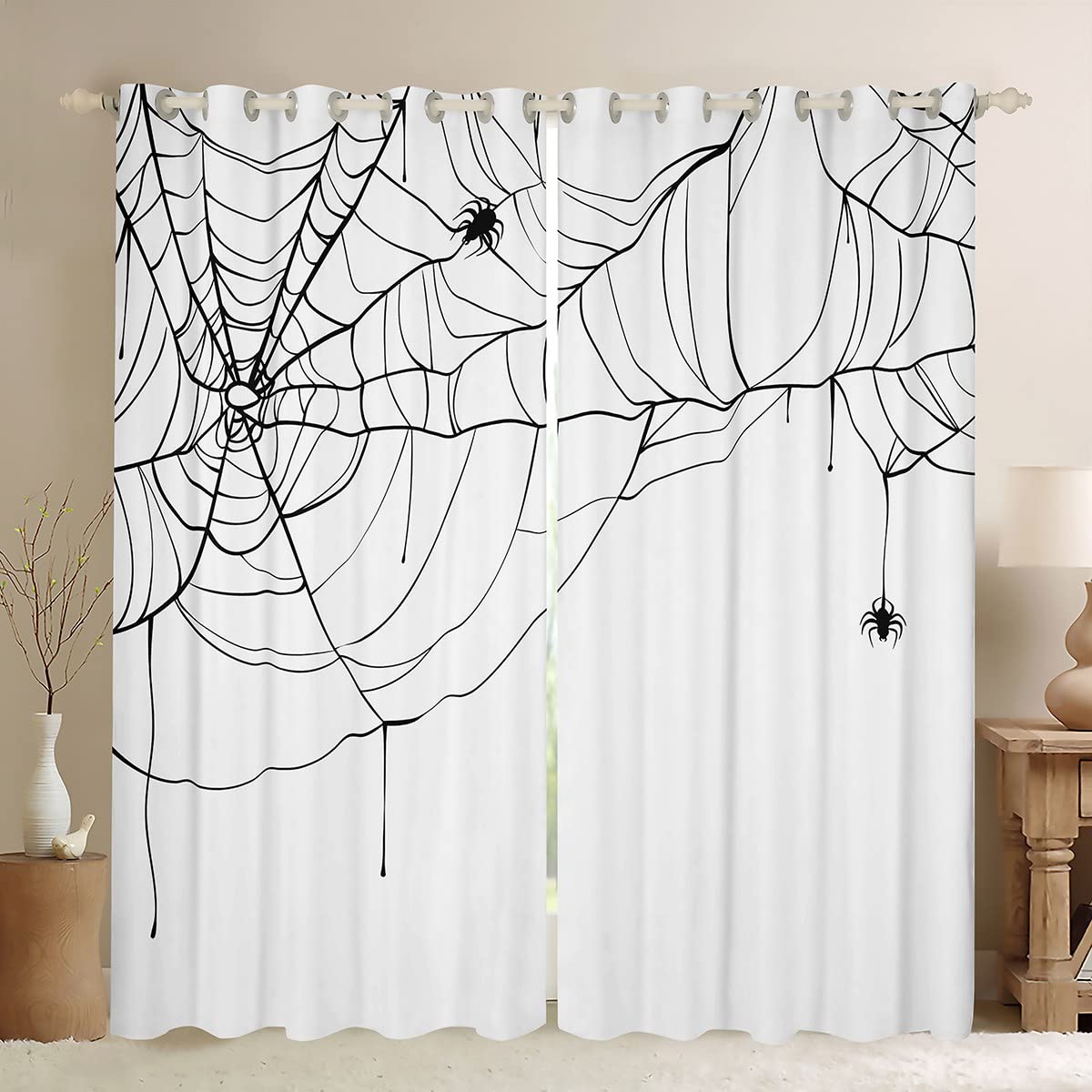 Halloweenowe zaciemnienie Dreapes pająk zasłony do sypialni salonu pokoju dziecięcego pająk Halloween motyw kołdra pokrowiec zestaw sztuczka lub smakołyk zasłony okienne szer. 46 x dł. 72