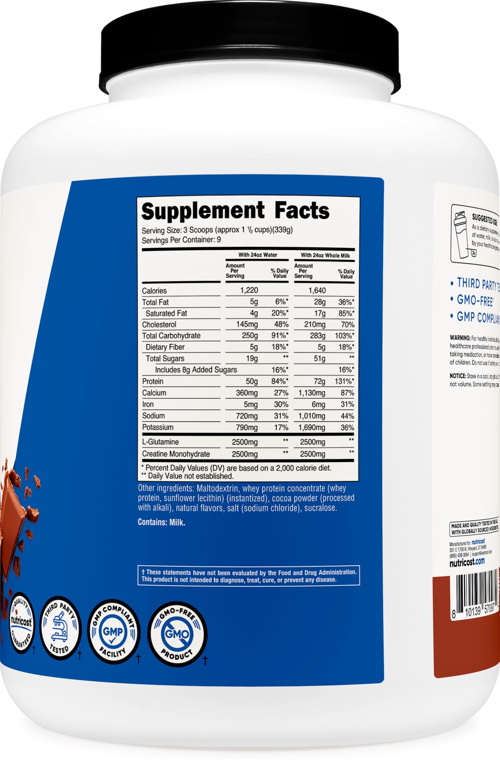 Nutricost Mass Gainer Powder (Double Chocolate) 7 LBS, Gluten Free — Amazon image 5