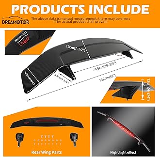 52 Inch Universal Rear Spoiler with Brake Light, Car Rear Trunk Spoiler Wing Spoiler Compatible with Chevy Corvette Camaro Mazda Nissan Toyota Honda Civic Ford Mustang lnfiniti Dodge Charger