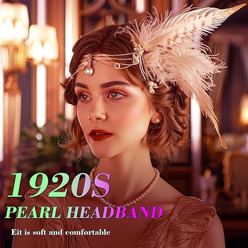 Miniatura 5 de GENBREE Pinza para el pelo de plumas blancas de los años 20, diadema de cristal Gatsby, accesorios para la cabeza de fiesta de graduación para