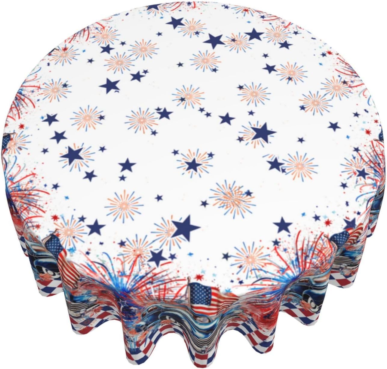 Memorial Day 4th of July Tablecloth Round 70 inch Patriotic American Flag Truck Star Table Cover Independence Day Tablecloths Decorative for Holiday Party Dining Room Kitchen Indoor Outdoor Home Decor