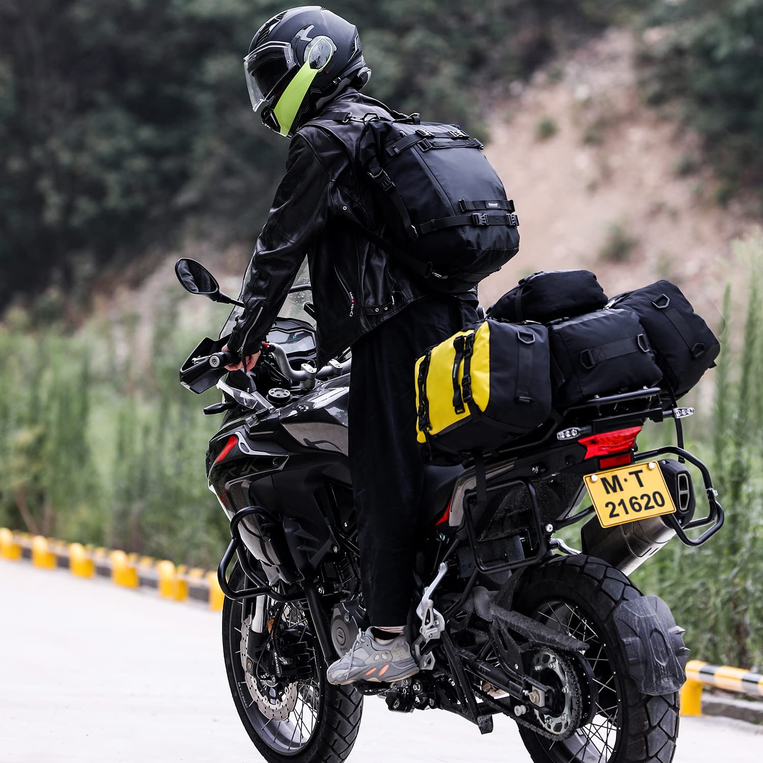 Rhinowalk Borsa da sella per moto, 30 l, nera, impermeabile, combinabile, zaino