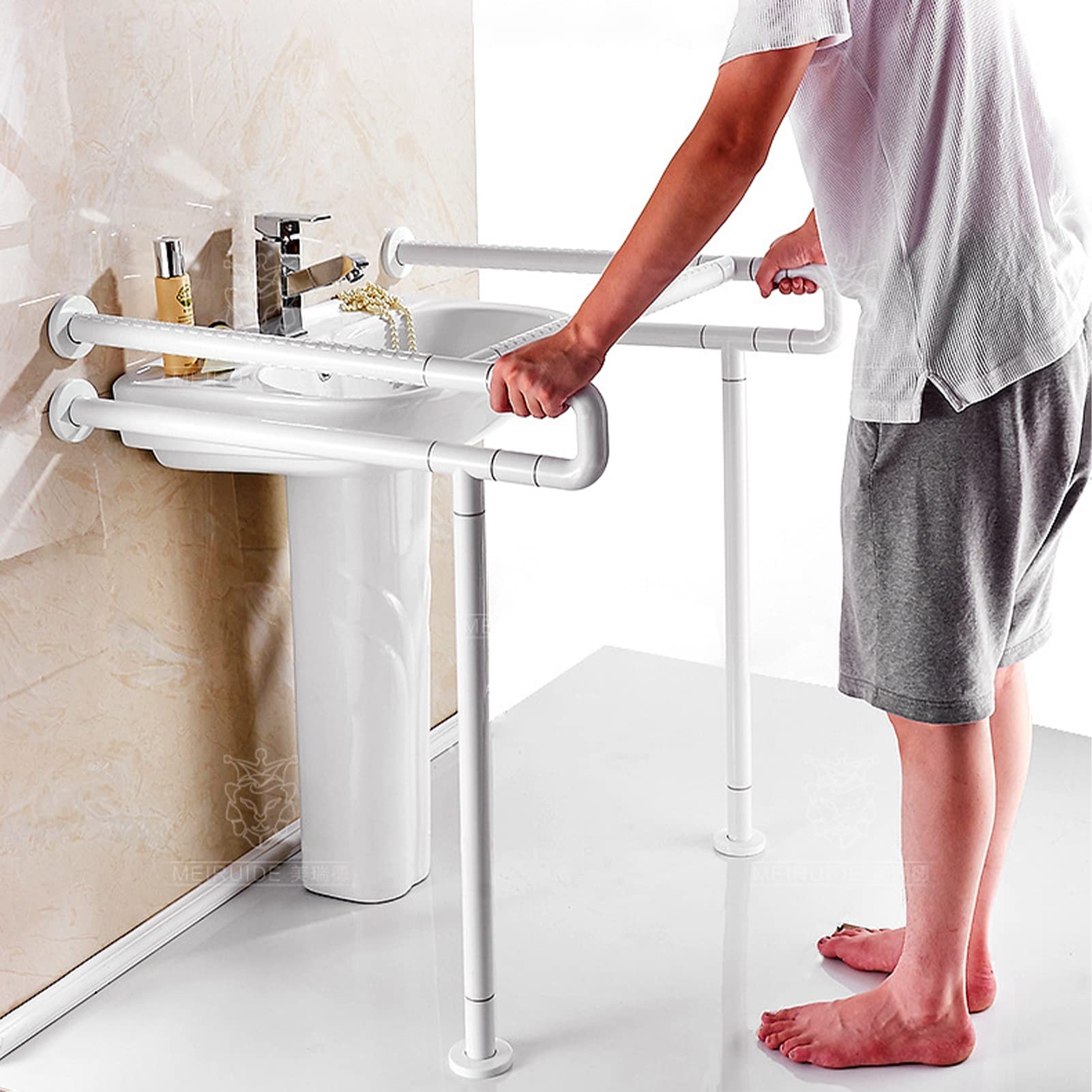 Corrimano di sicurezza per il bagno per anziani e disabili, supporto per doccia, antiscivolo, telaio di supporto resistente per lavabo e doccia