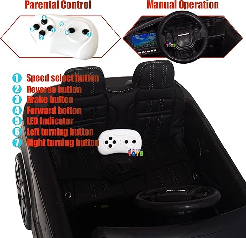 Miniatura 6 de Americas Toys Auto de conducción para niños con control remoto, reproductor de MP4, asiento de cuero, automóvil para niños con puertas dobles