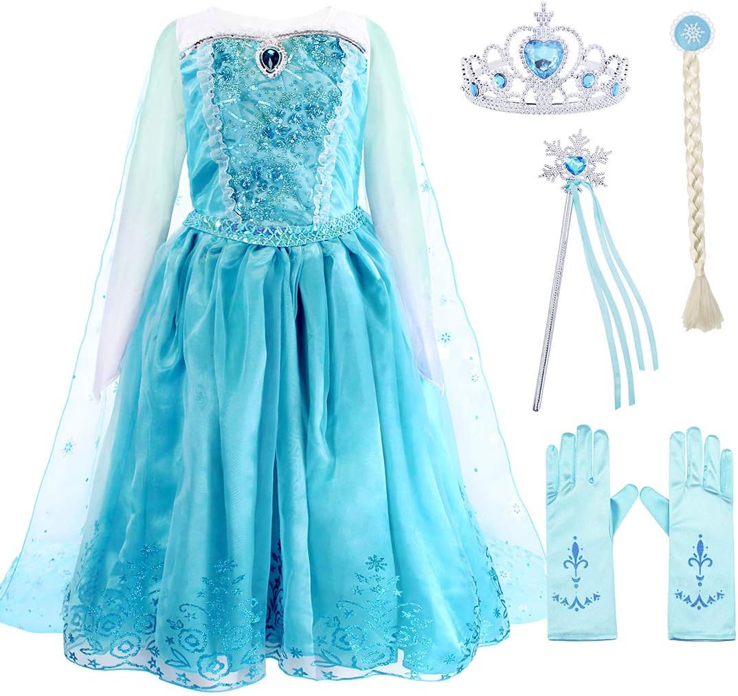 AmzBarley Snow Queen Dress for Girls Kids Princess Party Dressing up Costume