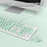 Quiet Keyboard Wired Membrane Keyboard Green, Full Size 104 Keys Typewriter Key Board with Number Pad, White LED Backlit, Round Keycaps, Cute Computer Keyboards (Light Green)