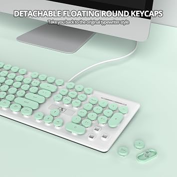 Silent Keyboard Wired Membrane Keyboard Green Full Size 104 Keys Typewriter Keyboard with Number Pad White LED Backlight Round Key Cap Cute Computer Keyboard Light Green