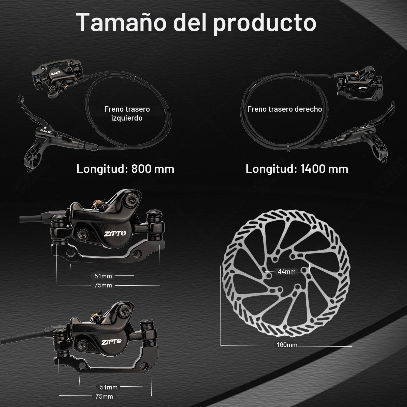 Juego de Frenos de Disco hidráulicos para MTB, Kit de Freno de Disco de Bicicleta, con Frenos de Disco 160mm, Delantero 800mm y Trasero 1400mm para Bicicleta De Carretera, Bicicleta De Montaña, BMX
