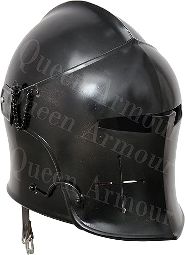 Queen Armour Casco Barbuta medieval Caballero Templario Cruzado Armadura Casco Romano Spartan Negro, Negro -