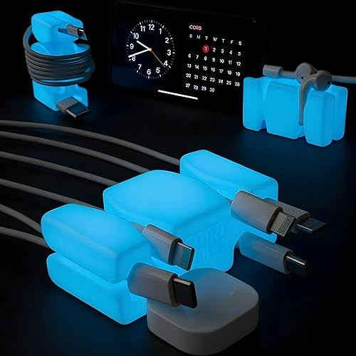 Miniatura 8 de CordBrick - Paquete de 4 soportes con peso para cables, para mesita de noche, gestión de cables, accesorio para teléfono, para adultos, multiusos,
