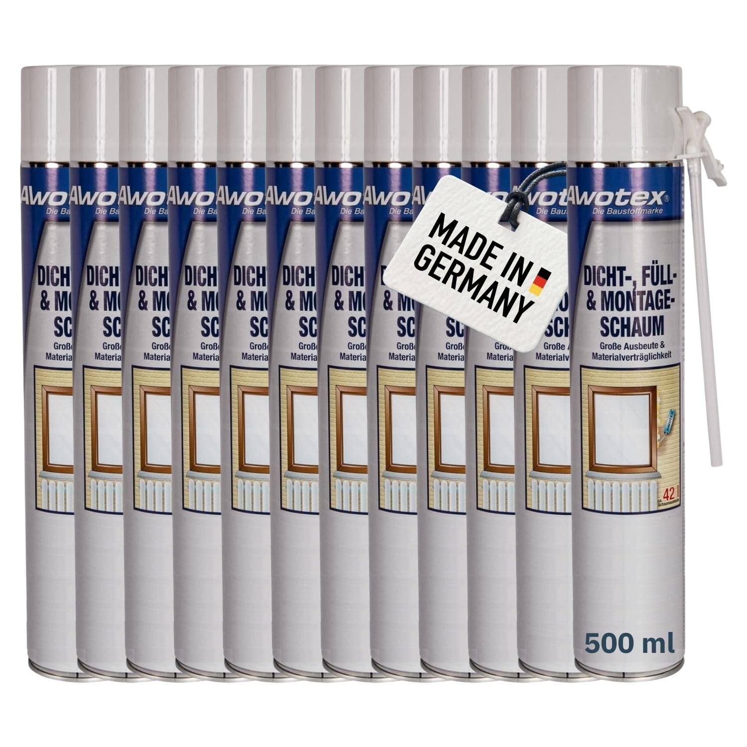 12 x Montageschaum B2 500 ml 1-K I Bauschaum Dämmschaum ohne FCKW & HFCKW I Klebeschaum für Dämmplatten I Montageschaum außen I Montageschaum Türzarge I Überstreich- & überputzbar