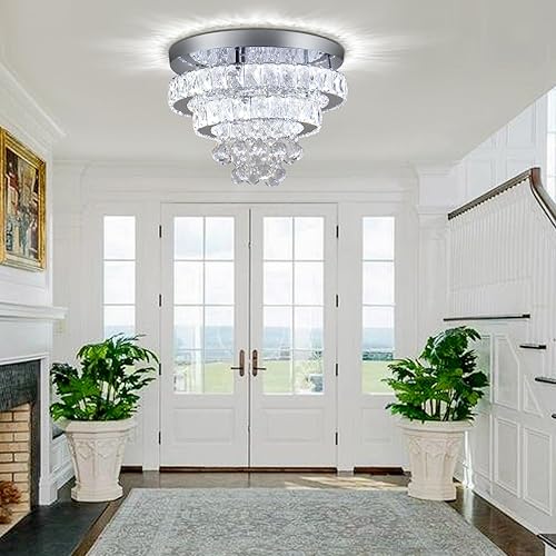Miniatura 8 de Candelabros de cristal de 13.7 pulgadas, redondos, modernos, LED, semiempotrados, para dormitorio, sala de estar, 2700 K, 4500 K, 6500 K, multicolor