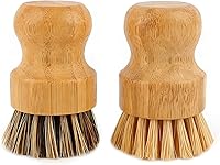 Vista 8 de AUEAR, Cepillo de bambú natural para fregar platos, cepillos de limpieza para ollas, cerdas de coco para sartenes de hierro fundido (paquete de 4)