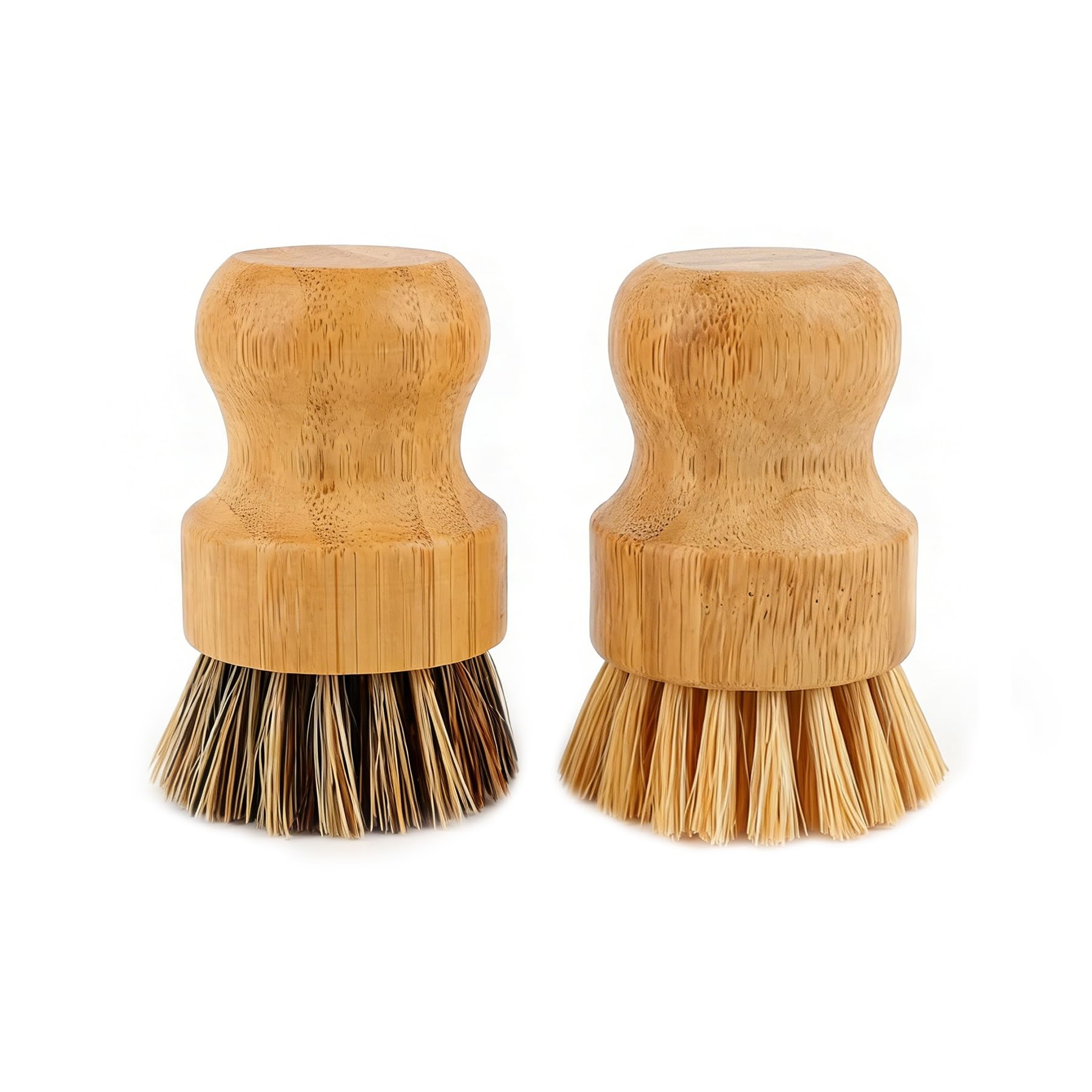 AUEAR, Natural Bamboo Dish Scrub Brush Cleaning Pot Scrubber Brushes Coconut Bristles for Cast Iron Skillet Pots Pans (2 Pack, 2 Colors)