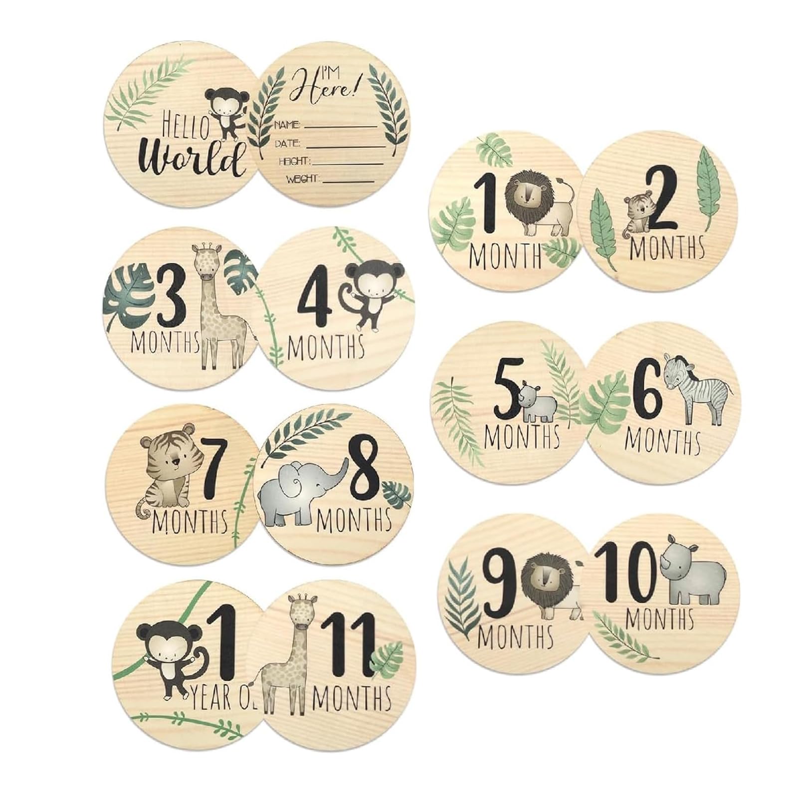 ExcellaElite Milestone Baby Cards 7 PCS,Baby Monthly Milestone Cards Wooden,Double-Sided Baby Milestone for New Parents Gift Set,Baby Months Cards for Baby Photos Nursery Decor Baby Shower Gifts