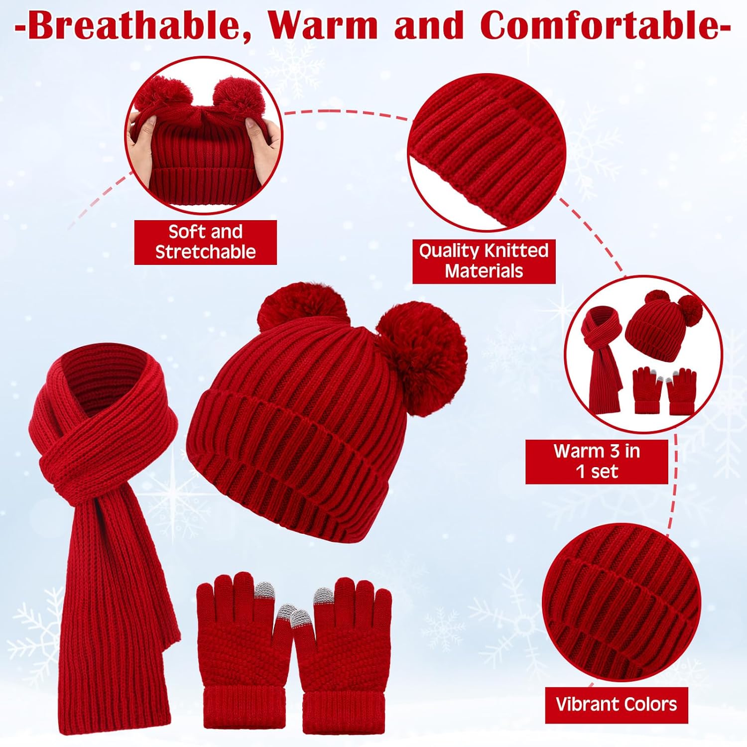 Geyoga 12 Pcs Toddler Winter Hat Gloves Scarf Winter Warm Set Kids Knit Beanies Long Scarf Gloves for Boys Girls Ages 2-8 - Image 3