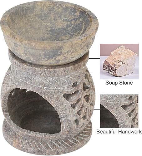 Vista 3 de Zap impex Calentador de aceite, soporte decorativo para velas de té, soporte de piedra natural para aromaterapia, spa, yoga, meditación, difusor