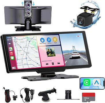 4K | 64G Flexscreen Pro 2025 Model Carplay, 10.26" Portable Wireless Apple CarPlay Screen for Car & Android Auto Car Stereo, with Voice Control, Mirror Link, Bluetooth, GPS Navigation, AUX/FM
