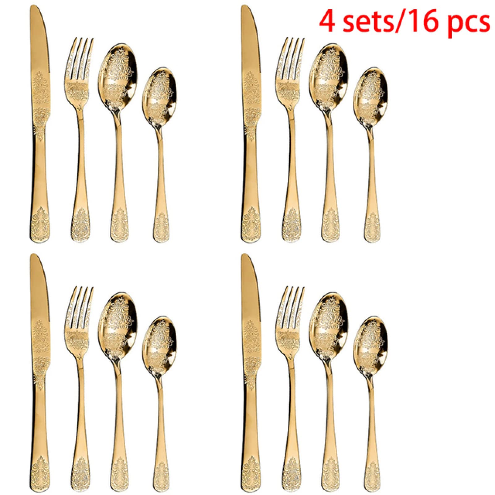 Juegos De Cubertería Juego De 4Uds De Tenedor De Acero Inoxidable Cucharas Cuchillo Vajilla Vajilla Para El Hogar Restaurante 4 Juegos De Oro