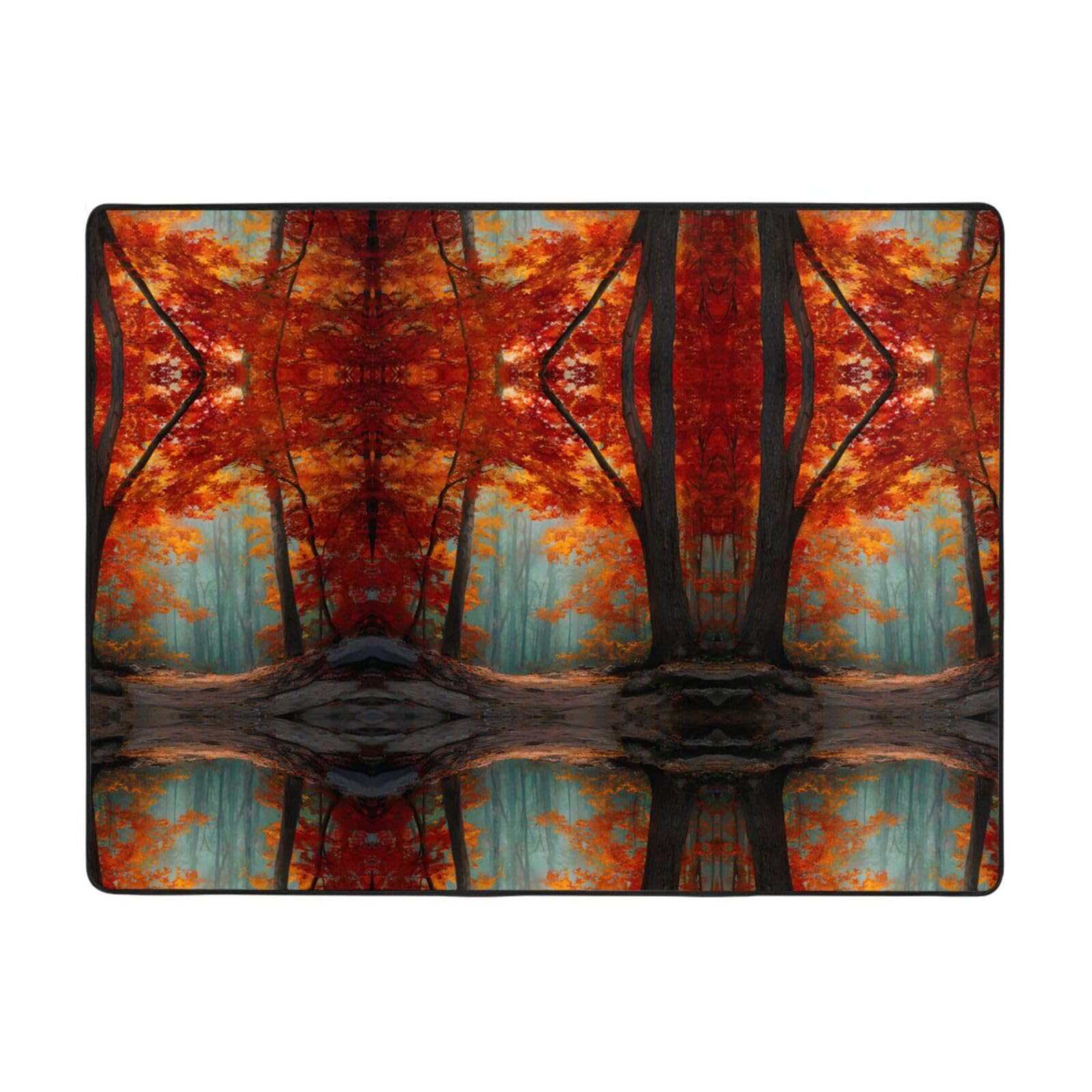 Tapis de sol en flanelle forêt d'érable d'automne absorbant lavable pour entrée et salon