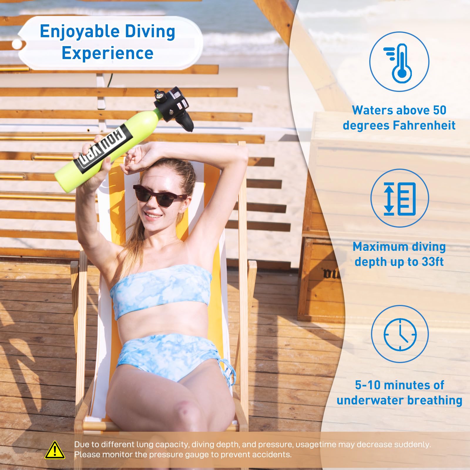 HOUVAN Mini Scuba Tank 0.5L Diving Tank with DOT Certification Recyclable Lung Tank Support 5-10 Minutes Backup Diving Air Tank Suit Pony Bottle for Underwater Exploration Rescue/Entertainment,D-BK