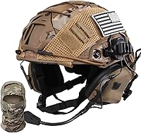 Vista 1 de Casco táctico con auriculares, casco ajustable con cubierta y máscara facial para equipo táctico de cosplay, airsoft y militar