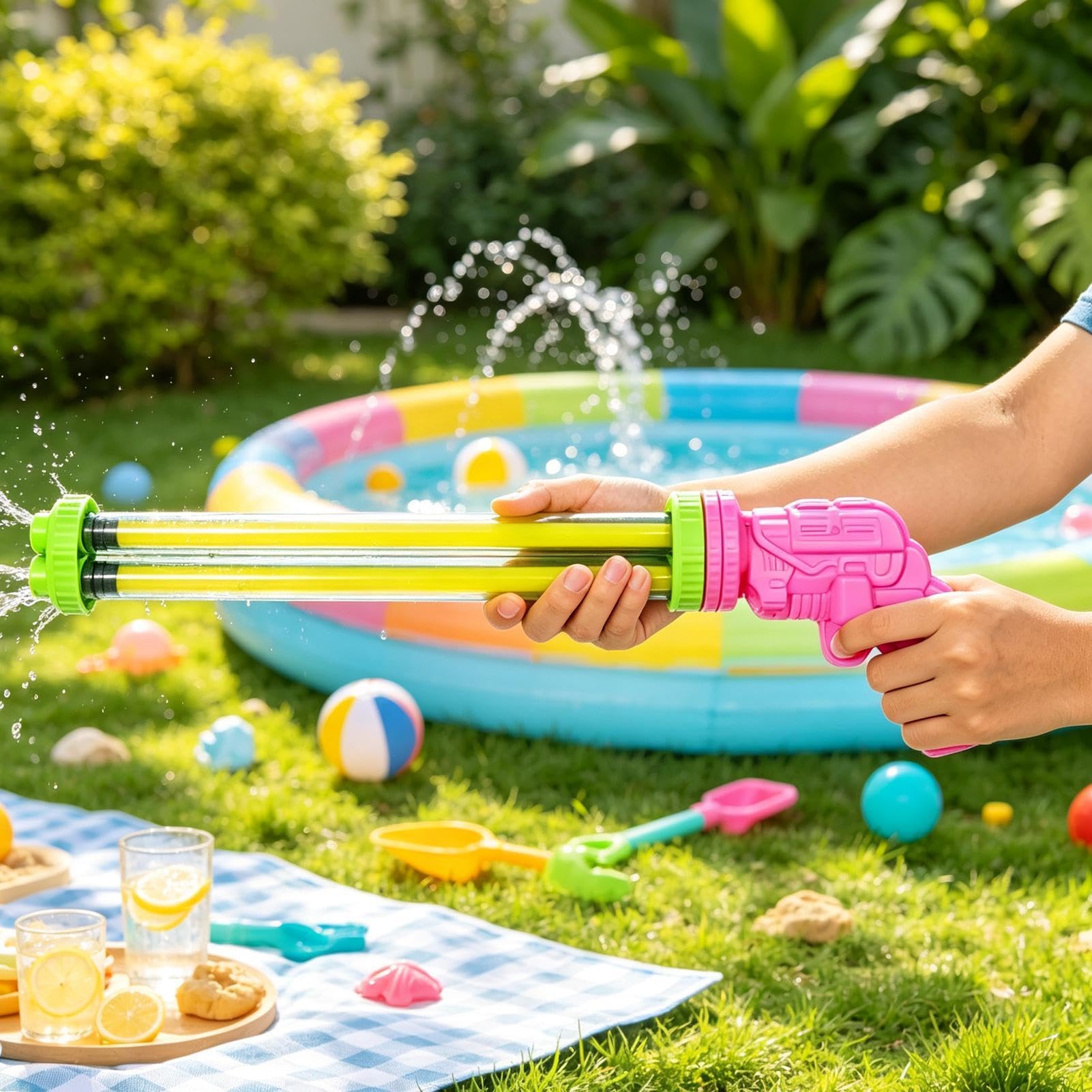 Pistola de Agua para Piscina Juguete Veraniego Exterior Multitubo Extraíble | Juguetes Combate Acuático Infantiles Niños Adultos Cumpleaños Parque Camping Jardín Césped Patio Trasero Reuniones