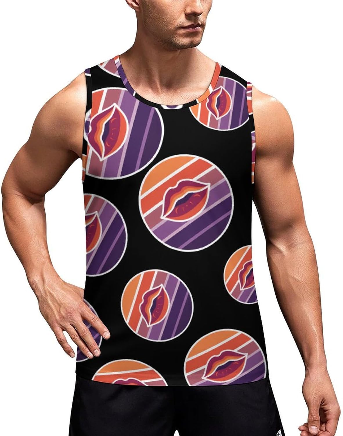 Lipstick Lesbian Flag Men's Tank Top Sleeveless Muscle Shirts Vest Beach T Shirts for Workout Gym