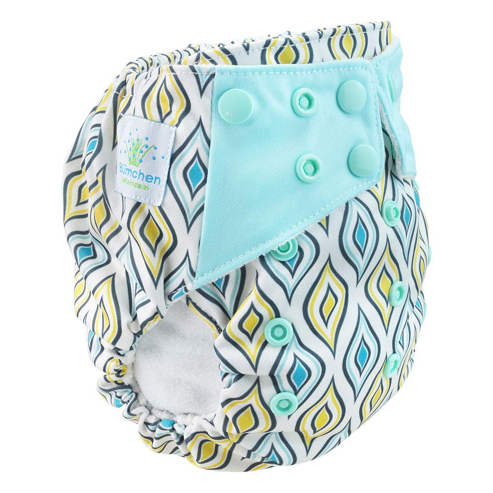 Blümchen All-in-One Bambus OneSize Stoffwindel Druckknöpfe (3,5-15kg) Geometrische Design Tropfen