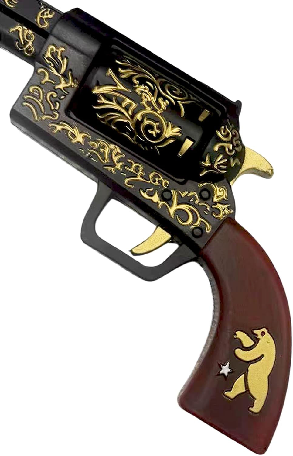 teland Ranger Foam Revolver Replica – 14" Post-Apocalyptic Prop with Gold Engraving & Wood-Color Grip | PU Foam Cosplay Collectible for Costume, Display & Halloween