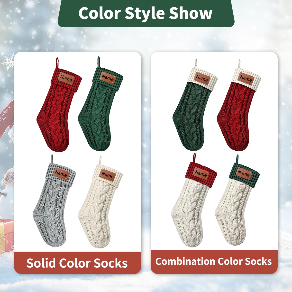 Chaussette de Noel Personnalisé avec Nom, Grandes Tricotés Chaussette de Noël Suspendre Cheminee Decorative Chaussette Noel Broderie Bas Personnalisable Cadeau Décorations Sapin de Noel