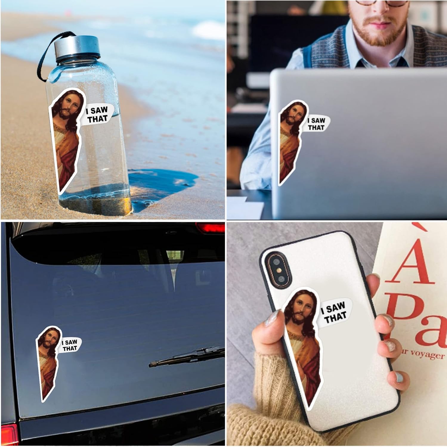 "I Saw That" Jesus Door Window Frame Computer Decoration with 2 stickers that can be placed anywhere, right side image 4
