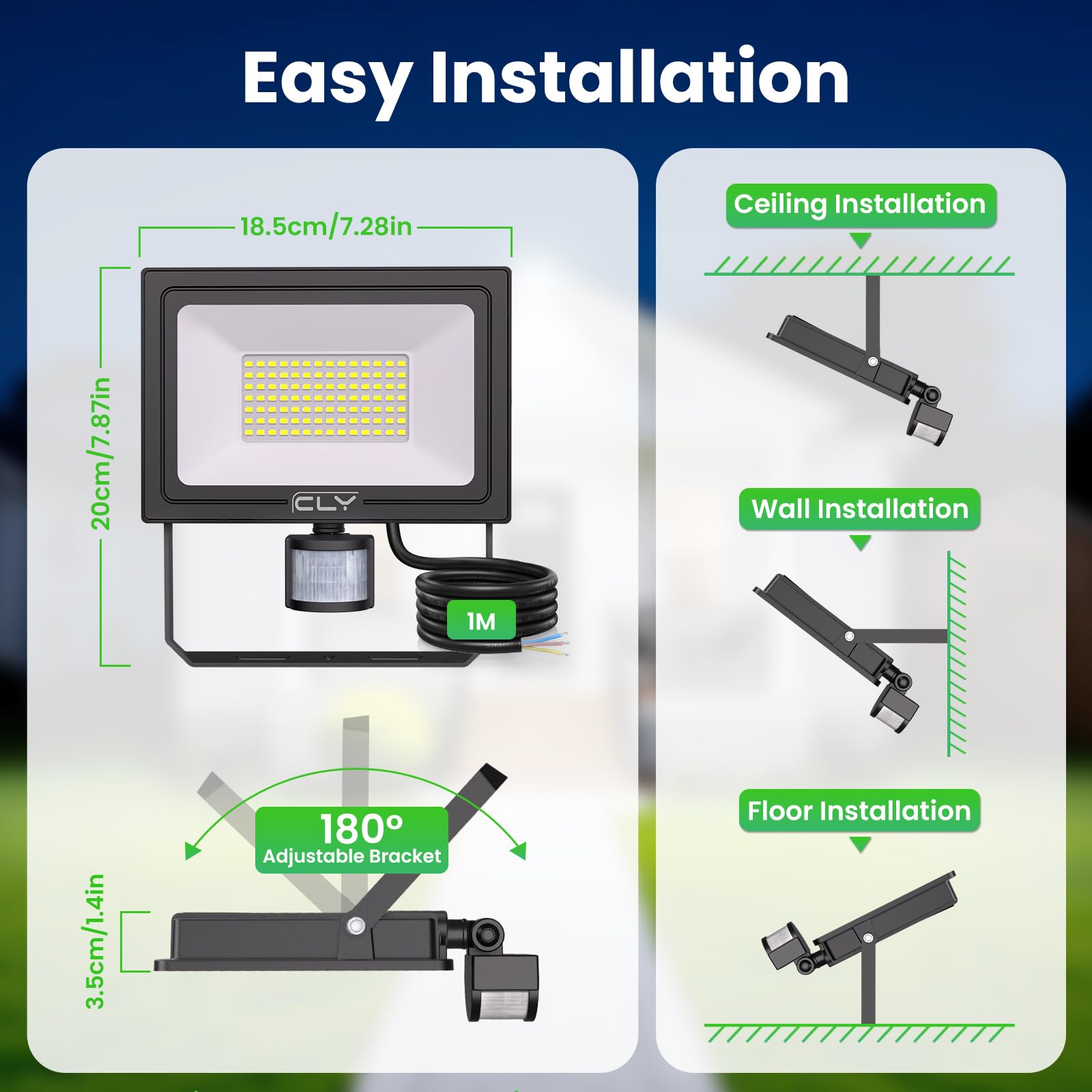 CLY Faretto Led Da Esterno Con Sensore Di Movimento 80W 7520LM Alluminio