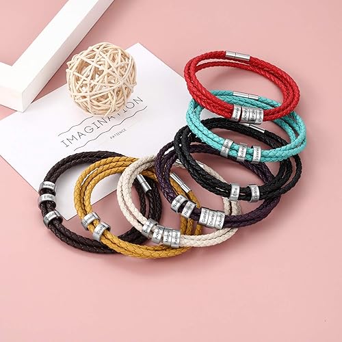 Miniatura 6 de Engrave Bracelets for Men Custom Gifts for Father Dad Name Bracelet with 1-6 Beaded Beads for Daddy Bracelet for Men Women Boyfriend Father's Day